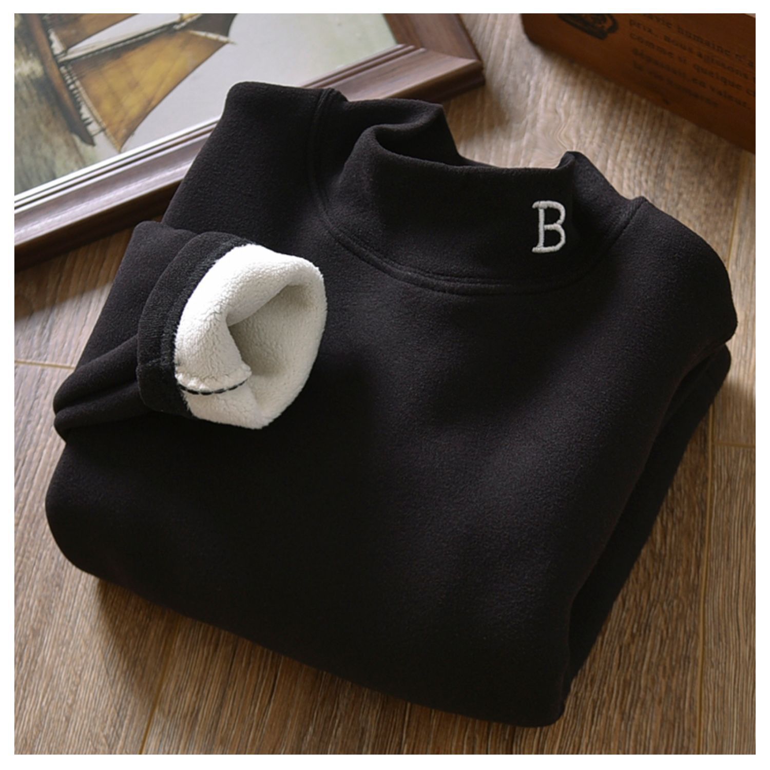 Picture of Boys' Velvet Autumn and Winter Half-high Collar Warm Clothes Winter fleece-lined Thickened Children's Solid Color Base Shirt for Boys