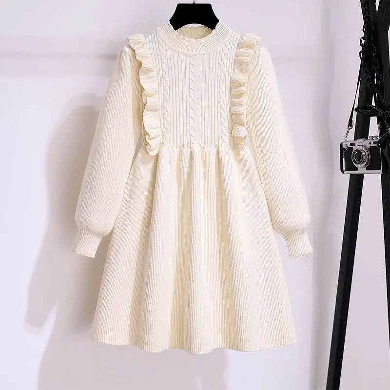 Picture of Girls Knitted Dress Autumn and Winter Autumn Children's Sweater Dress Red New Year Little Girl Sweet Princess Dress