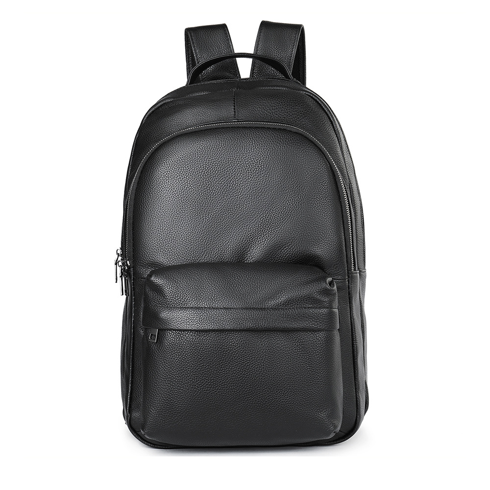 Picture of Real Cowhide New First Layer Cowhide Casual Men's Backpack Black Trendy Cool Genuine Leather Outdoor Backpack Bike Bag