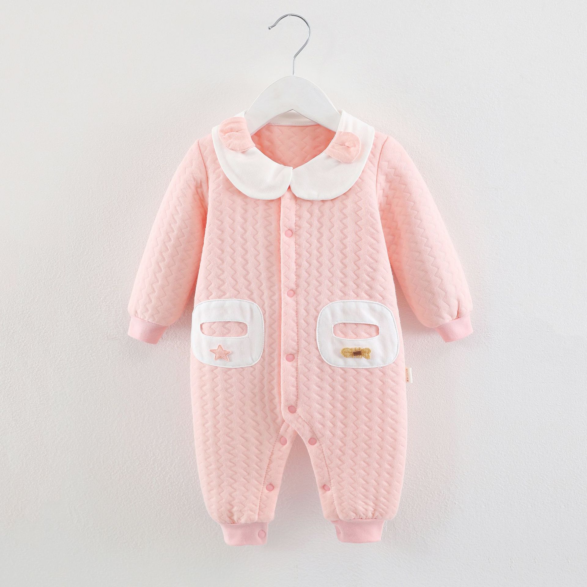 Picture of Baby's one-piece clothes for autumn and winter short-sleeved cotton three-layer warm baby thickened newborn climbing clothes with zipper