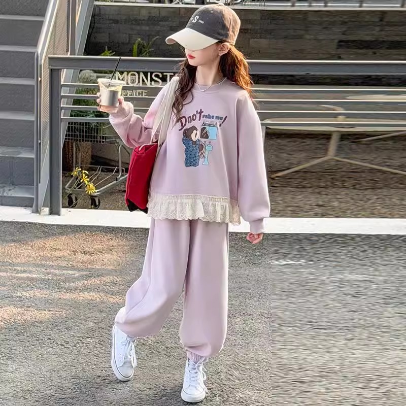 Girls Sweatshirt Sports Suit Spring and Autum 2025 New Medium and Large Children's Spring Clothing Western-Style Casual Pants Two-Piece Set