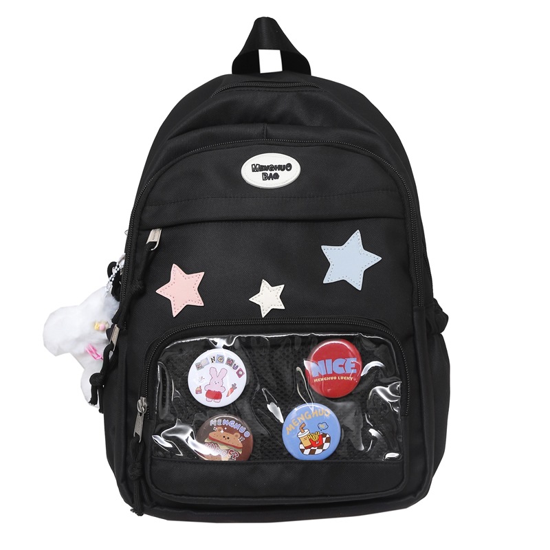 Picture of Ins Transparent Badge Casual Backpack Large Capacity All-match College Style School Bag Cute Commuter Backpack