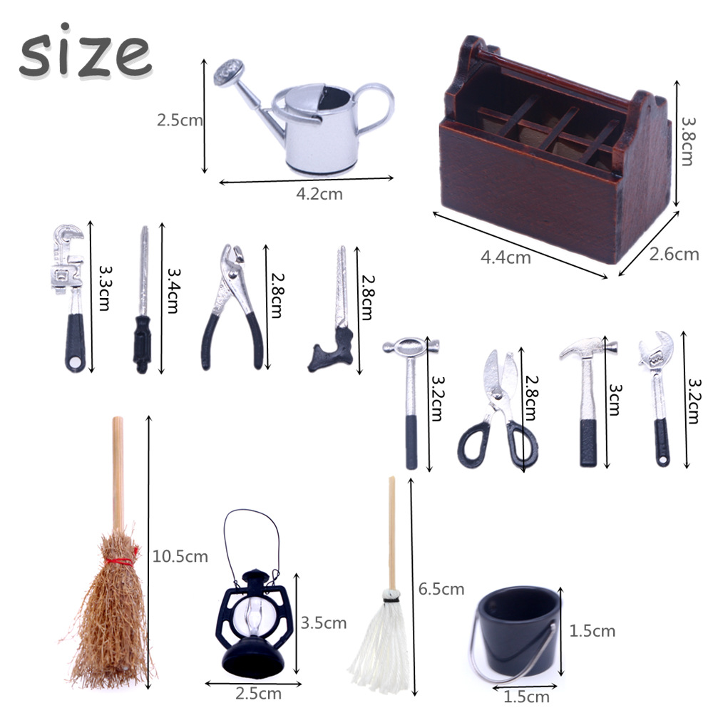 Picture of Dollhouse Doll House wooden toolbox set BJD alloy tool model OB11 miniature scene accessories