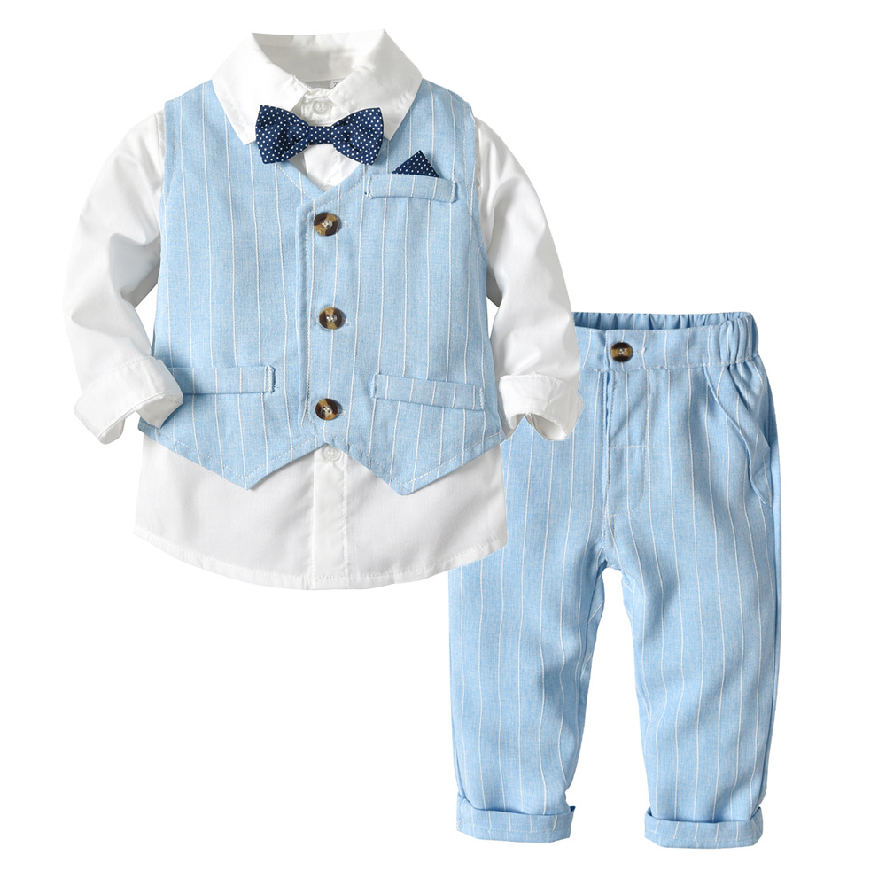 Picture of Children's Gentleman suit Children's Clothing Autumn Boy's Plaid Vest Three-piece suit Shirt Trousers Clothes One-piece