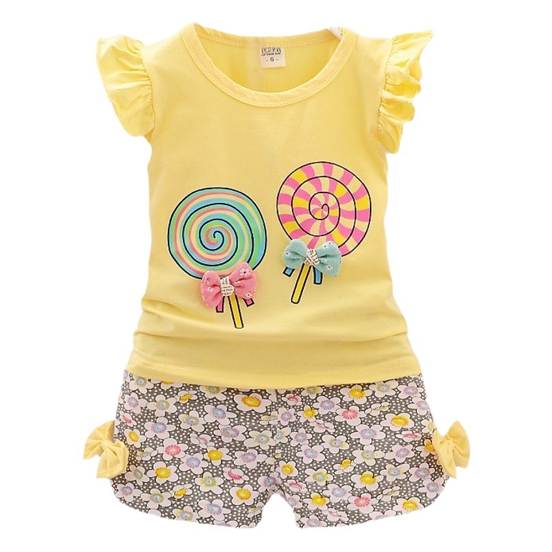 Summer Children's Lollipop Sleeveless Shorts Two-Piece Set Girl Baby Cartoon 0-4 Years Old Children's Suit Vest Set
