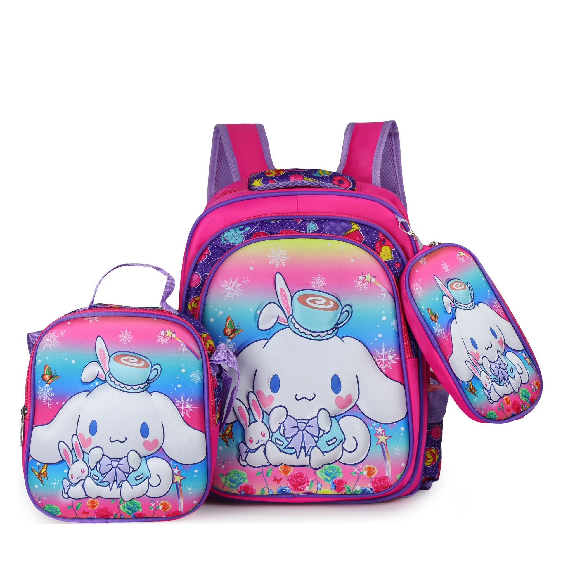 Picture of Cross-border three-piece children's schoolbag 16-inch sleeved pull rod large capacity 3D hard shell labubu kindergarten schoolbag