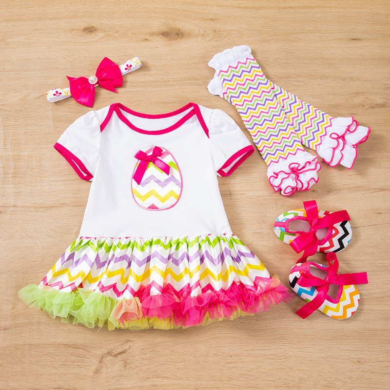 Picture of Children's Clothing Baby Easter Party Dress up 4-Piece Set Printed Letter Egg Four-Color Robe Dress Baby Girl