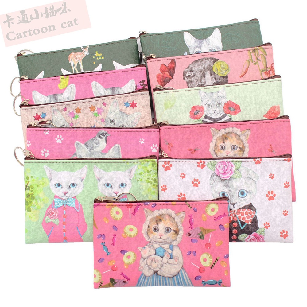Coin purse women's creative mini cartoon cute Japanese and Korean graffiti kitten student hand-held New thin wallet bag