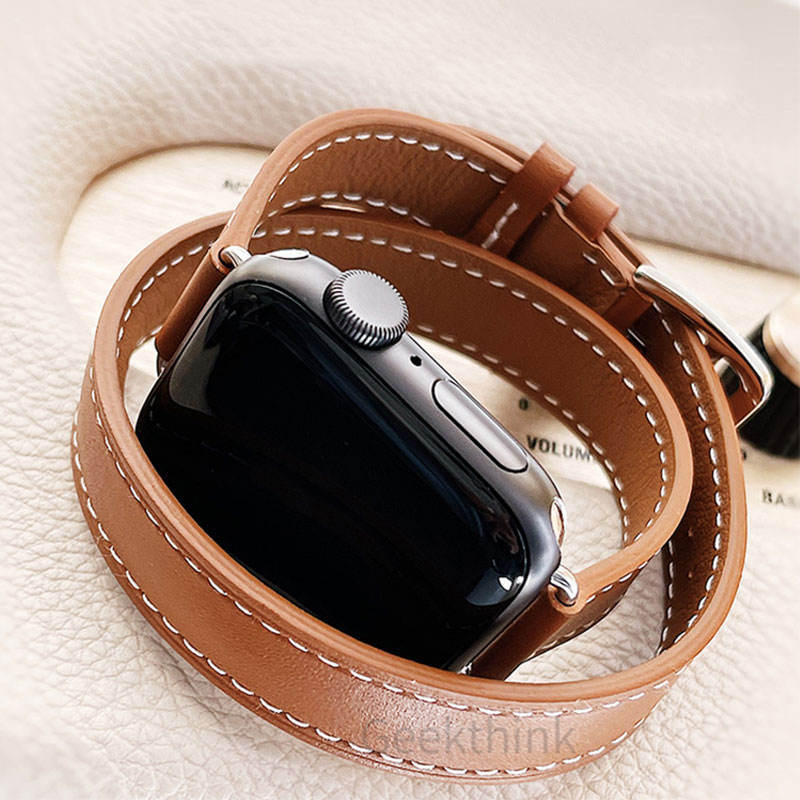 Picture of Suitable for Apple Watch Band Apple watch9/8/7/6/4 Slim-Fit Double-Circle Slim Waist Apple Leather Watch Band
