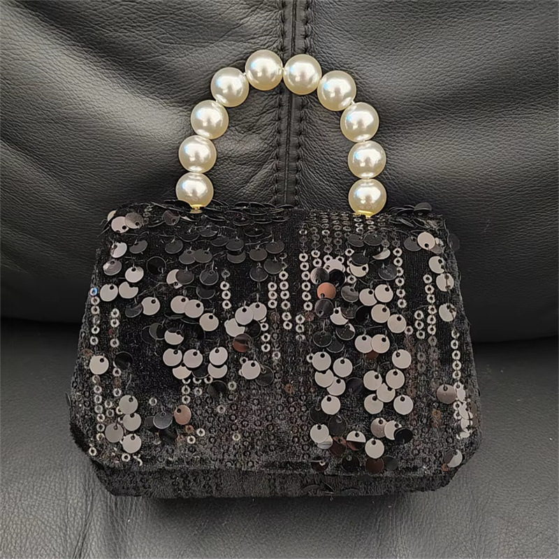 Picture of Autumn and Winter New Fashion Sequin Woolen Small Bag Girls Stylish Pearl Handbag Shoulder Bag Crossbody Magnetic Buckle Bag