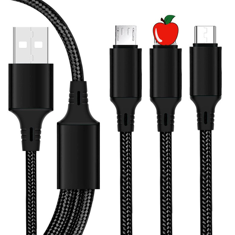 Picture of Nylon Braided One-To-Three Data Cable Three-In-One Mobile Phone Charging Cable Fast Charging 3A Suitable for Apple Android Typec