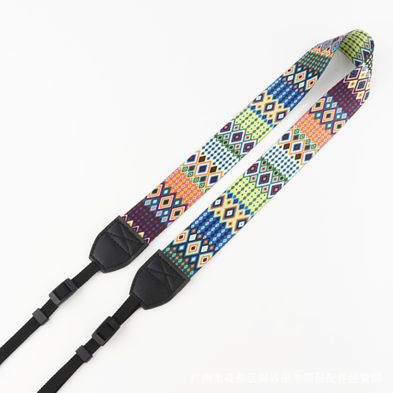 Picture of Retro striped shoulder strap camera strap 3.8cm ethnic pattern SLR widened shoulder strap thermal transfer leather shoulder strap