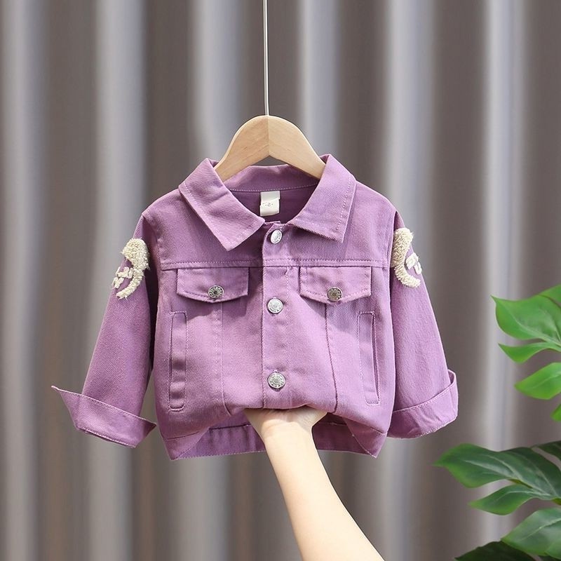 Picture of Girls' Denim Jacket, Korean Style, Three-Dimensional Velvet Patch Cardigan Jacket, Ready for Sale, Cute One Piece