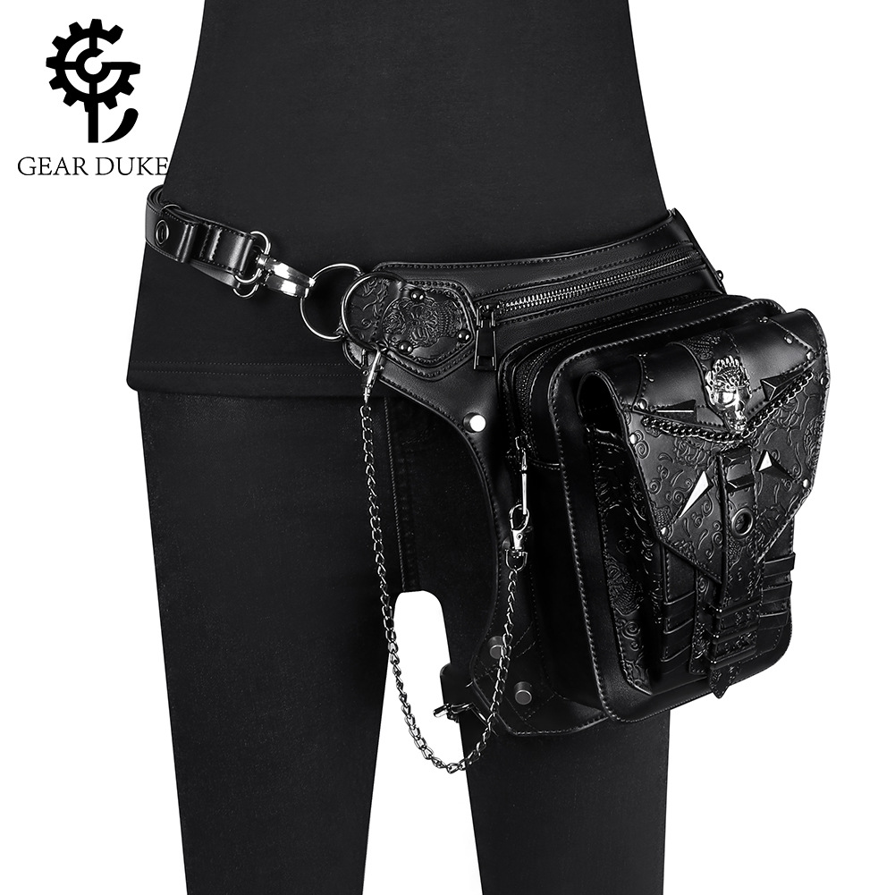 Cross-border Foreign Trade New Steampunk Women's Shoulder Crossbody Bag Skull Head Chain Bag Outdoor Motorcycle Waist Bag for Men