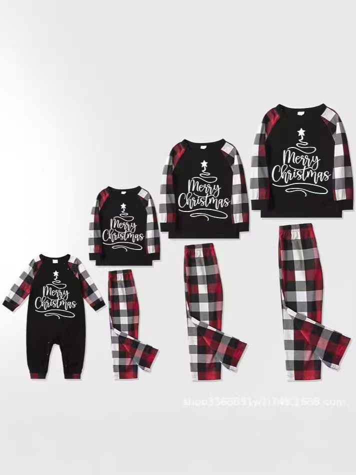 Picture of European and American Amazon Cross-Border Christmas Pajamas Printed Plaid Parent-Child Wear Long-Sleeved Home Clothes Set Christmas New Style