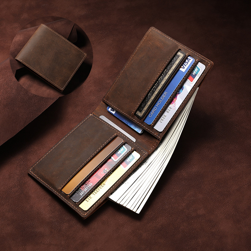 Picture of Wholesale multi-functional tri-fold wallet men's genuine leather vintage clutch explosive large capacity crazy horse leather long wallet