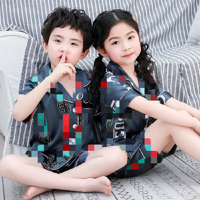 Picture of European and American Foreign Trade Children's Silk Cute Cartoon Pajamas Summer Short-sleeved Loose High-elastic Satin Home Clothes for Boys and Girls