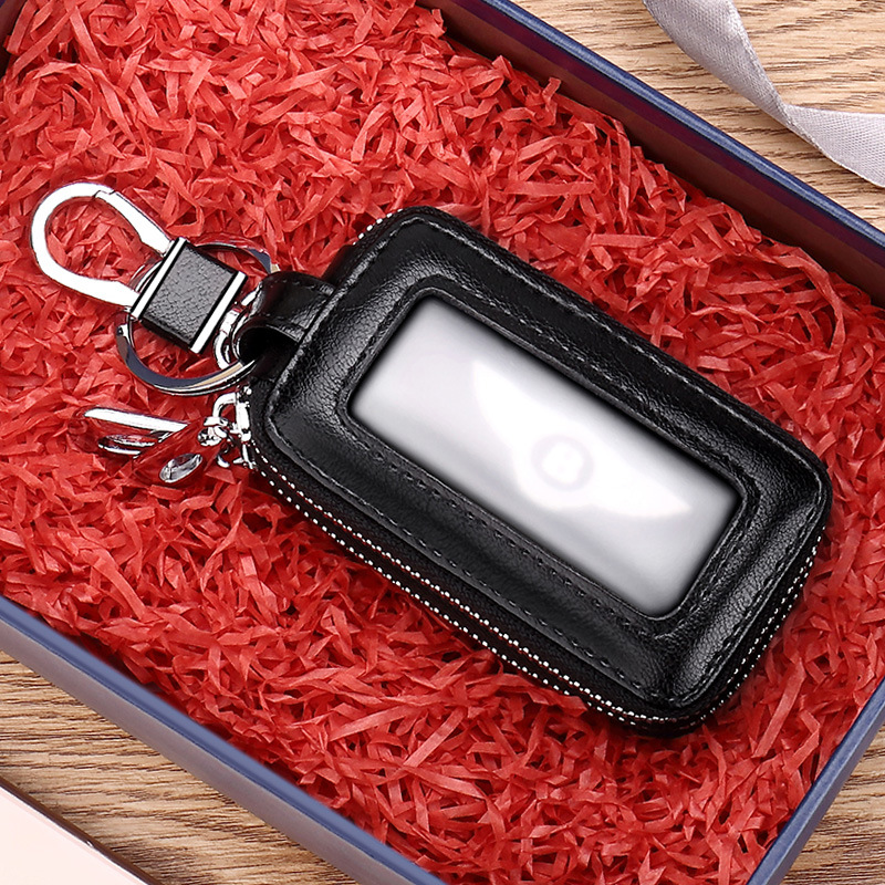 Picture of Car Key Bag Men's Cowhide Double Zipper Women's Large Capacity Waist Padlock Key Bag Can Be Added with Logo