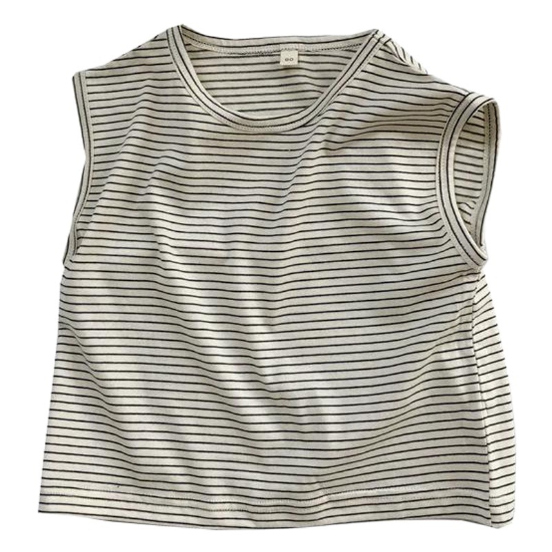 Korean Style Children's Vest Waistcoat Summer New Baby Boys and Girls Loose Crewneck Striped Knitted Vaistcoat Western Style Waistcoat