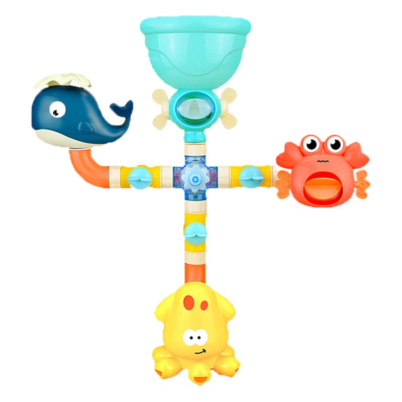 Bath bathroom plumbing water wheel turning music baby water DIY toys boys and girls bath toys wholesale