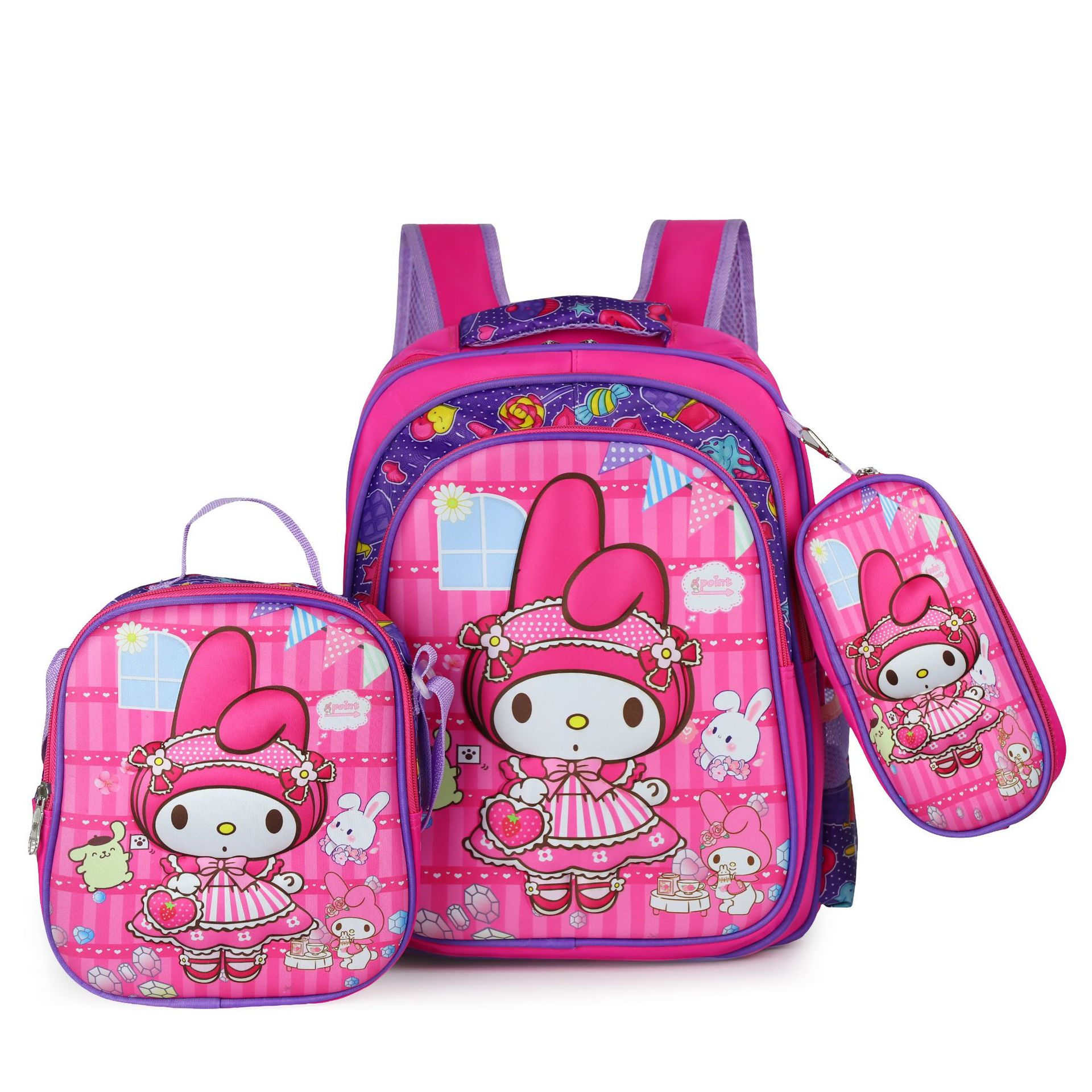 Picture of Cross-border three-piece children's schoolbag 16-inch sleeved pull rod large capacity 3D hard shell labubu kindergarten schoolbag