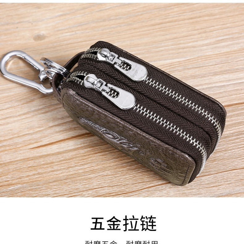 Picture of Genuine Leather Double-Layer Key Bag for Men with Crocodile Pattern Waist Hanging Car Key Cover Couple Zipper Universal Key Bag Storage