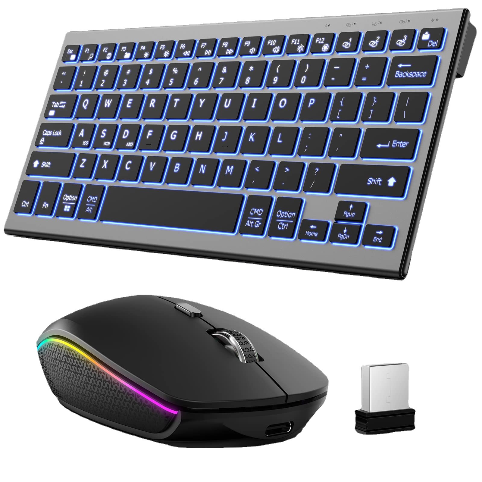 Picture of Ultra-thin backlit wireless keyboard and mouse 2.4g Rechargeable Bluetooth keyboard and mouse office set cross-border ebay Amazon