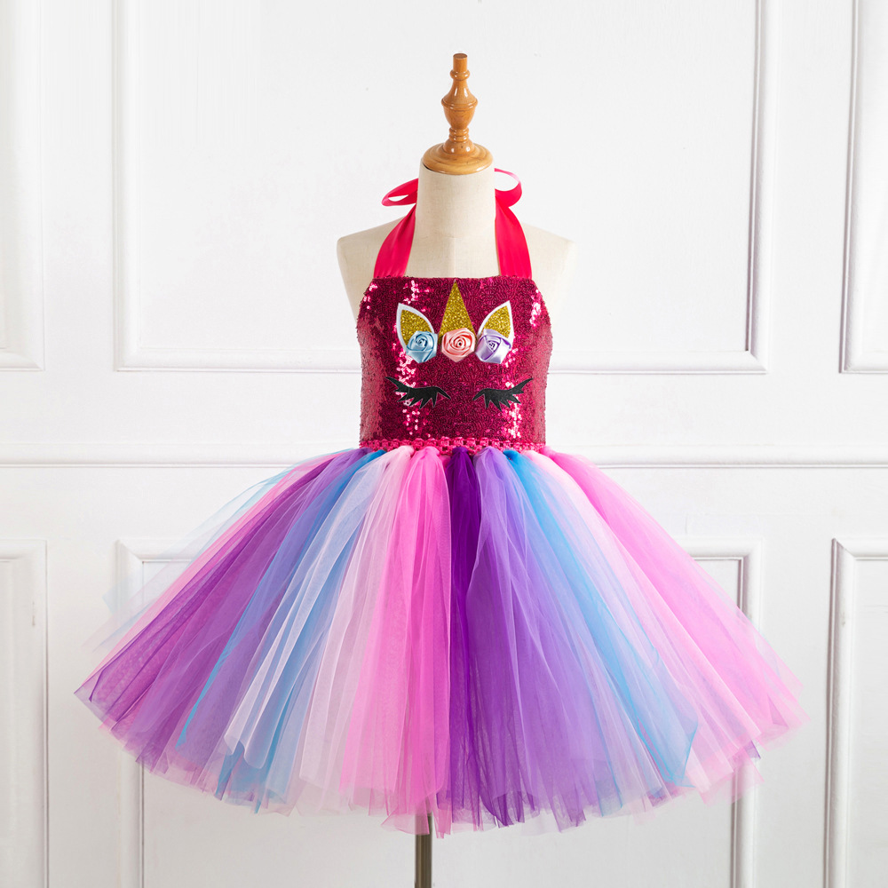 Picture of European and American Children's Clothing Sequin Mesh Handmade Girl's Dress Children's Performance Dress Princess Dress One-Corner Headwear