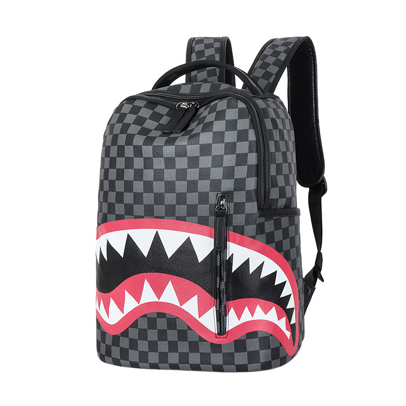 Picture of Cross-border Men's Backpack Travel Bag Fashion Plaid Backpack Student Bag Large Capacity Street Trendy Shark Bag