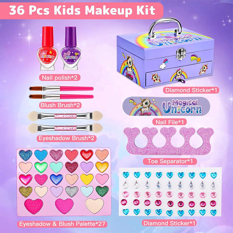 Picture of Amazon's Hot-Selling Kidsren's Makeup Lipstick Eye Shadow Nail Polish Makeup Box Two-Layer Drawer Box Girls Cosmetics
