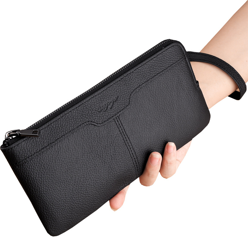 Picture of Douyin explosive top-layer cowhide clutch bag, fashionable trendy card bag, mobile phone bag, leather multi-functional long wallet
