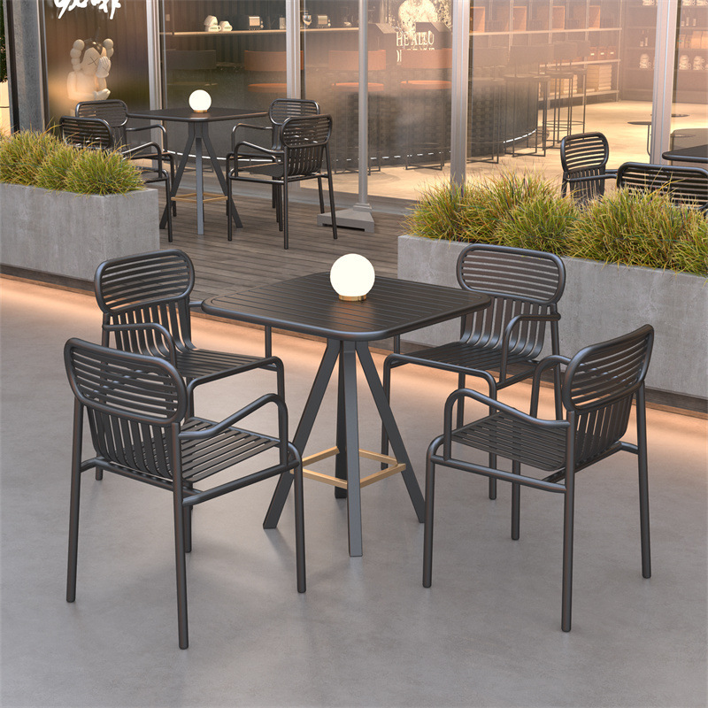 Picture of Outdoor Wrought Iron Courtyard Table and Chair Combination Cafe Internet Celebrity Metal Dining Table and Chairs Bar Industrial Style Outdoor Table and Chairs