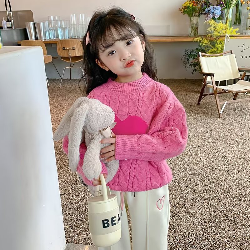 Girls Pullover Knitwear 2023 New Spring & Fall Korean Kidsren's Clothing Fashionable Little Girl Heart Top Kidsren's Knitwear