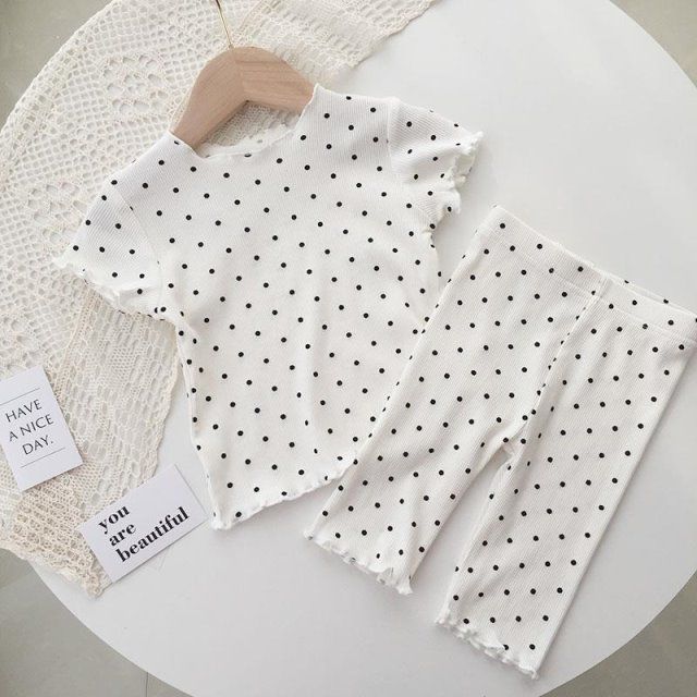 Picture of Children's Pajamas Summer Thin suit Dot Western Girl's Summer Two-piece Home Clothes Children's Air-conditioning Clothes Women