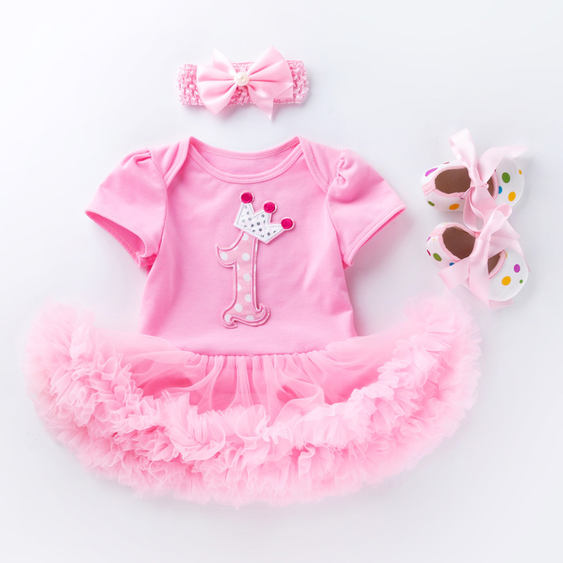 Picture of Summer new baby pink cake ha dress toddler shoes three-piece set 0-2 years old baby girl children's clothing children's skirt wholesale