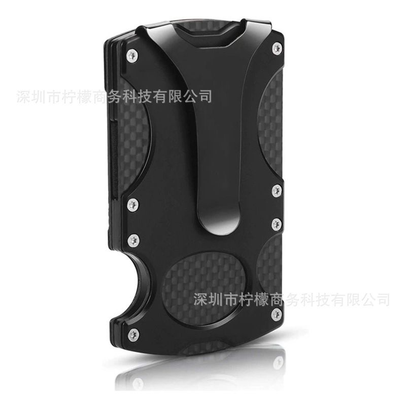 Factory in stock cross-border tactical metal wallet carbon fiber card holder RFID anti-theft brush barrier technology