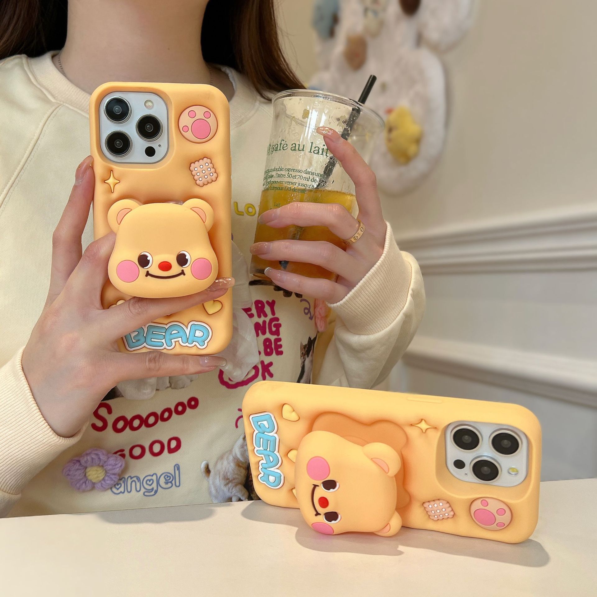 Picture of Cute Stand Butter Bear iPhone15pro Max Apple 14 Phone Case for 11 Silicone New Soft