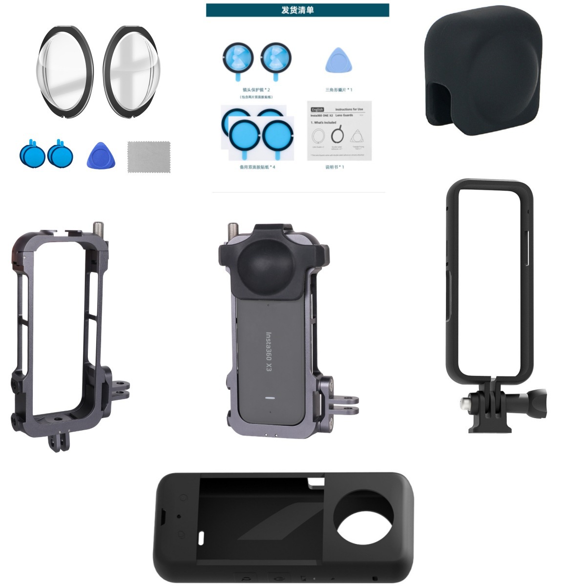 Suitable for Insta360X2X3 Panoramic Mirror Protective Mirror Optical Adhesive Anti-Scratch Lens Sports Camera Accessories