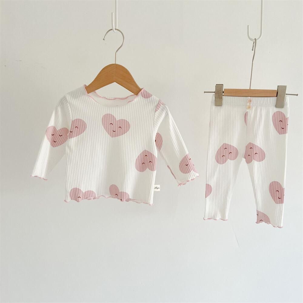 Picture of Spring and Autumn Pit Strip Children's Pajamas Autumn and Winter suit Dot Korean Style Girl's Two-Piece Home Clothes for Middle and Big Children