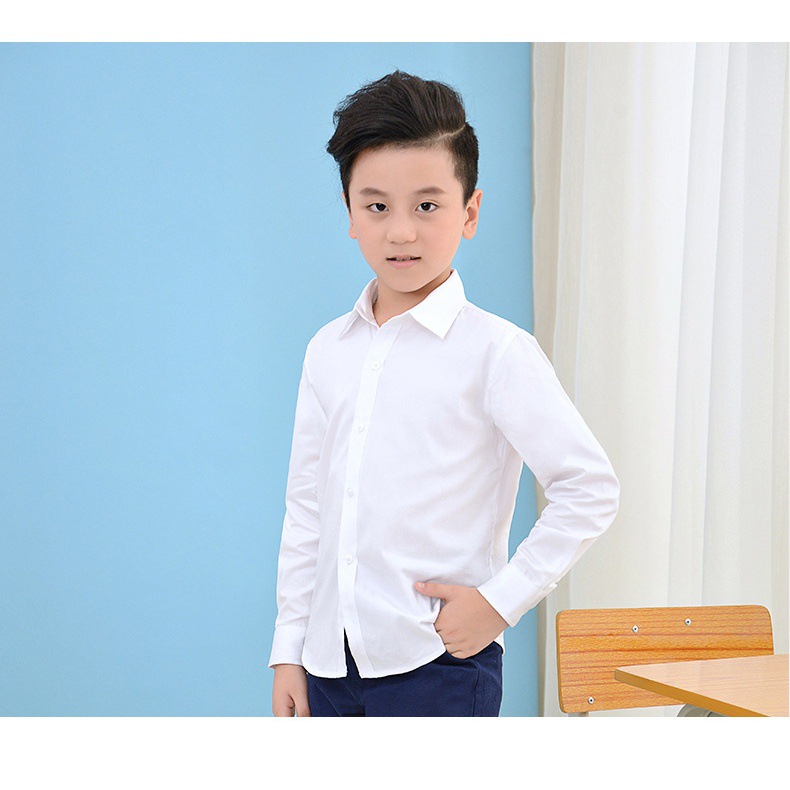 Picture of Boys' White Shirts, Kidsren's School Uniforms, Class Uniforms, Spring & Fall Long-Sleeved School Uniforms, Primary and Secondary School Students' White Shirts, Pure Cotton