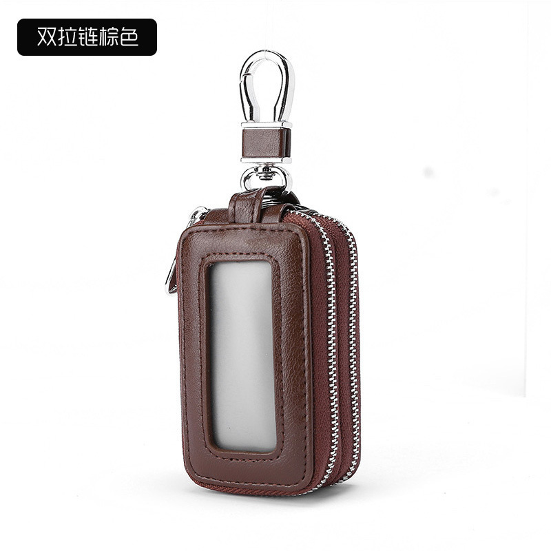 Picture of Car Key Bag Men's Cowhide Double Zipper Women's Large Capacity Waist Padlock Key Bag Can Be Added with Logo