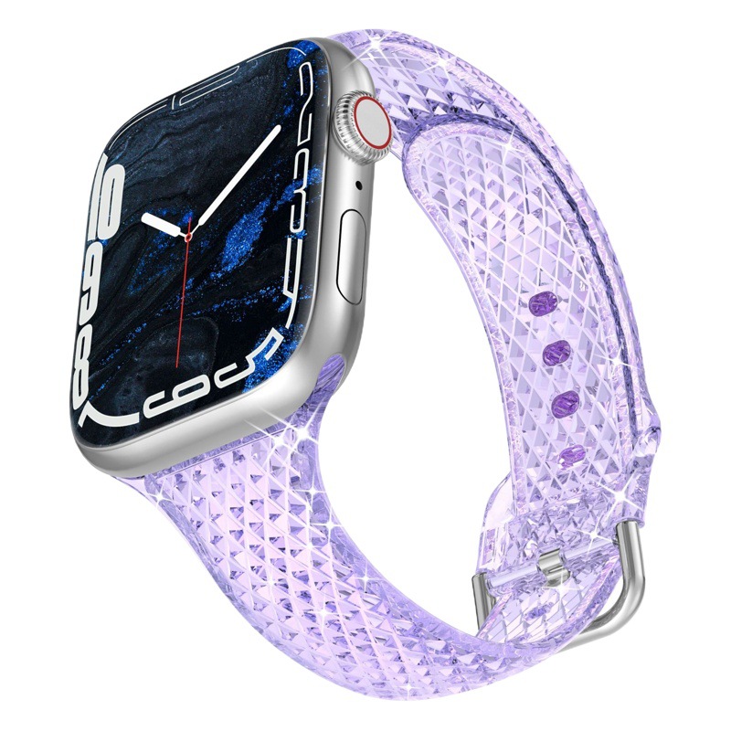 For Apple Watch Strap appleiwatch1-10 Generation S9 Diamond Pattern TPU Fine Strap Transparent Women's New