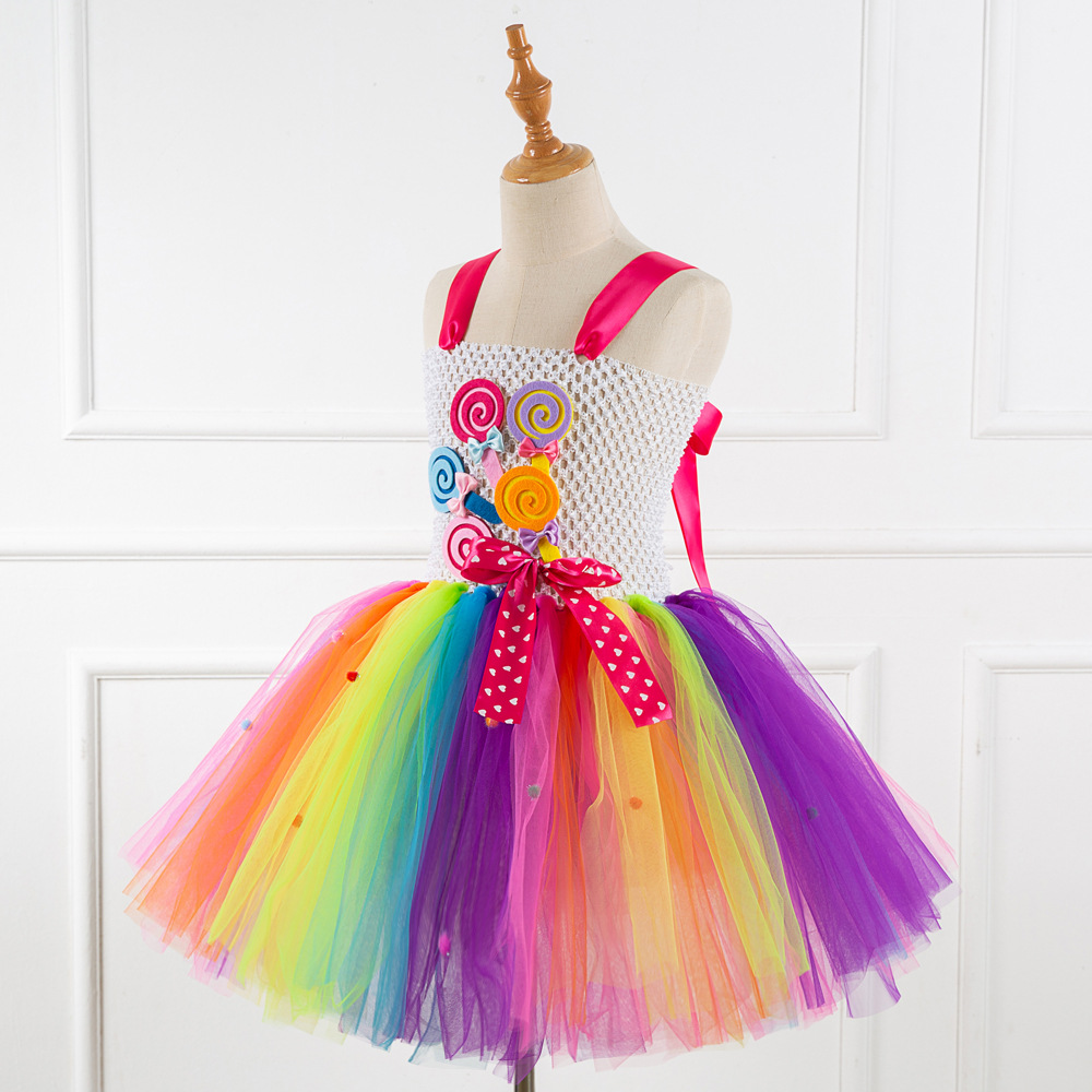Picture of Christmas new cartoon candy handmade children's dress lollipop rainbow girls princess dress a generation of hair