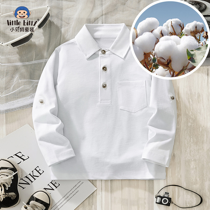 Picture of 2025 Spring and Autumn Children's POLO Shirt Long Sleeve Lapel Middle and University Boys Men's and Women's School Uniform Breathable Cotton Base Shirt