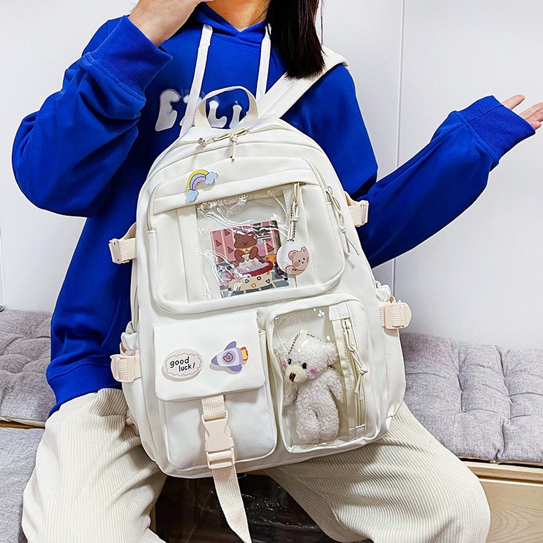 Picture of Fresh and Simple Girl Backpack New Korean Style Fashionable Multi-Pocket Campus Backpack Casual Versatile Student School Bag