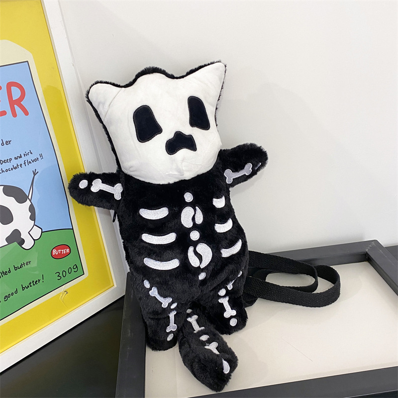 Picture of Halloween funny skull ghost backpack 2023 autumn and winter ugly cute plush little devil cat doll back