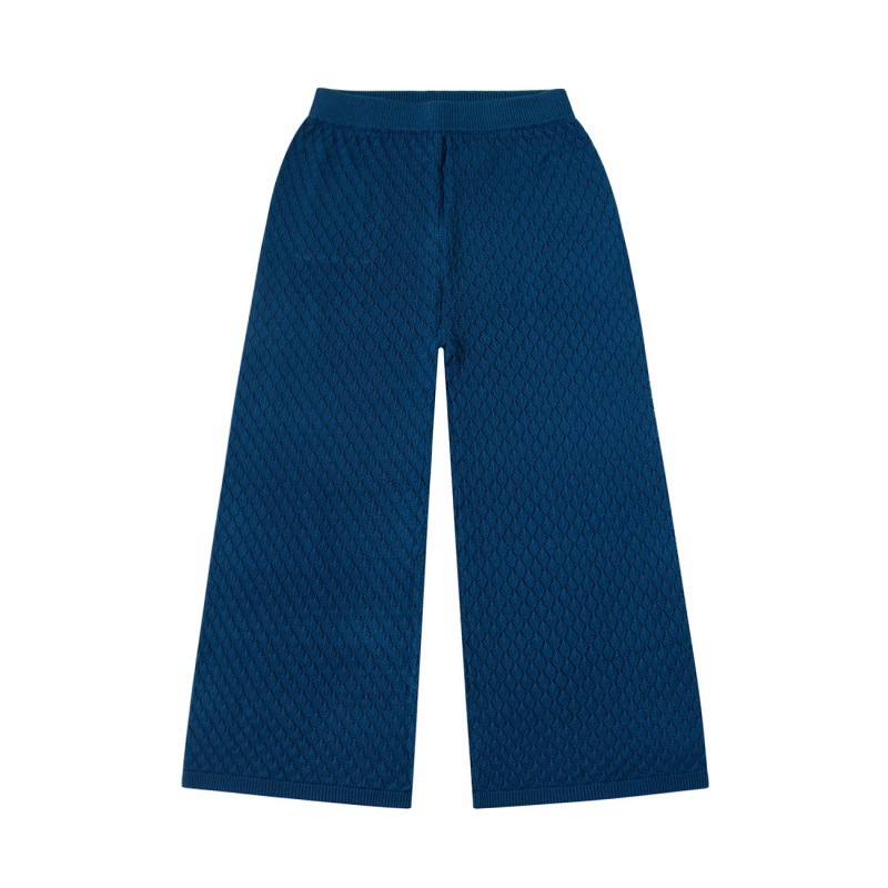 Picture of Young Kidsren's 2024 Spring and Summer Kidsren's Knitted Suit Sleeveless Thin Cut Out Lace Collar Top Wide Leg Pants in Stock