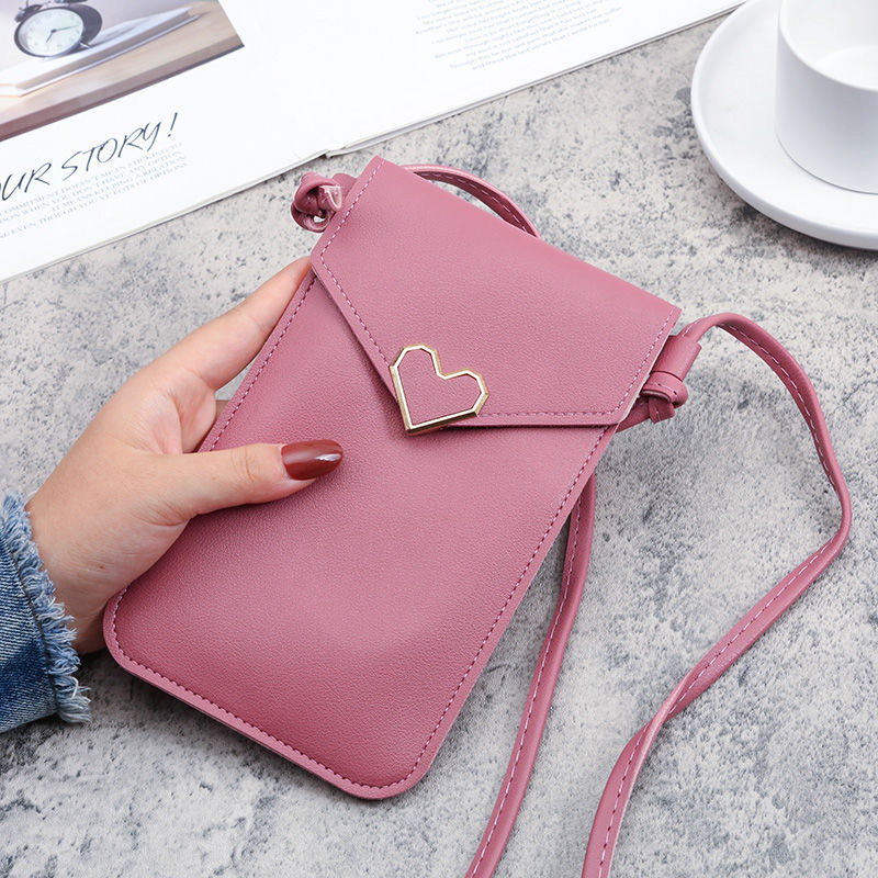 Picture of 2023 New Student Mini Crossbody Women's Bag Women's Heart-Shaped Decorative Transparent Touch Screen Casual Retro Mobile Phone Bag