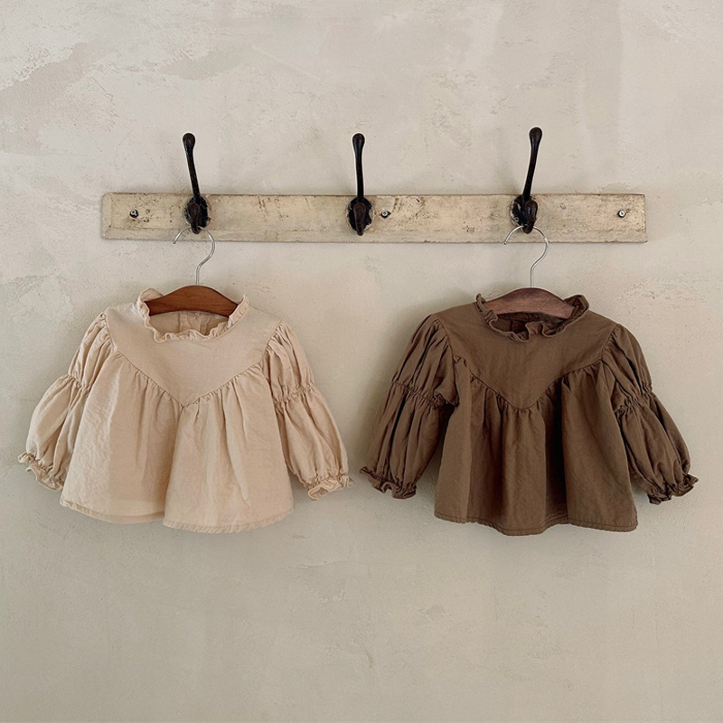Picture of Korean style ins autumn new children's shirt girls' baby Western style cute Fei edge lantern sleeve loose doll shirt