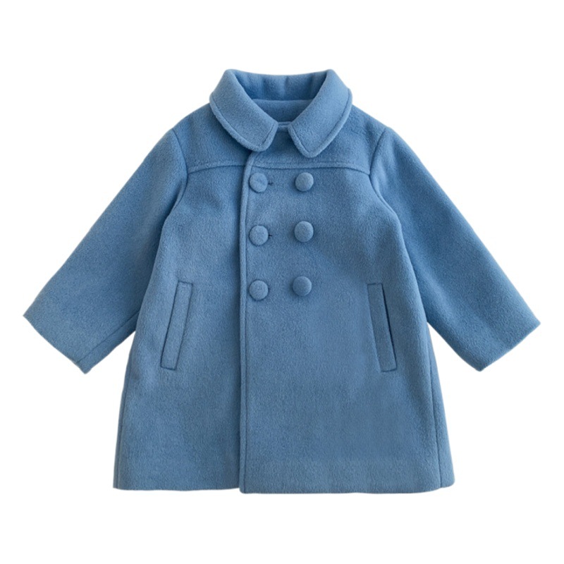 Foreign Trade Girls' Outwear 2025 Winter New Product Kidsren's Quilted Thickeneded Double-Breasted Elegant Spring Woolen Outwear Kidsren's Clothing